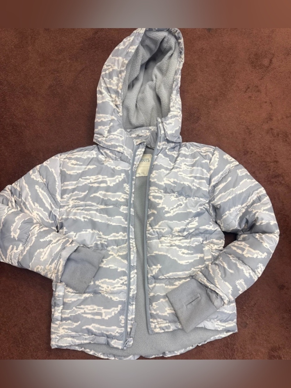 Kids Light Gray Patterned Hooded Puffer Jacket